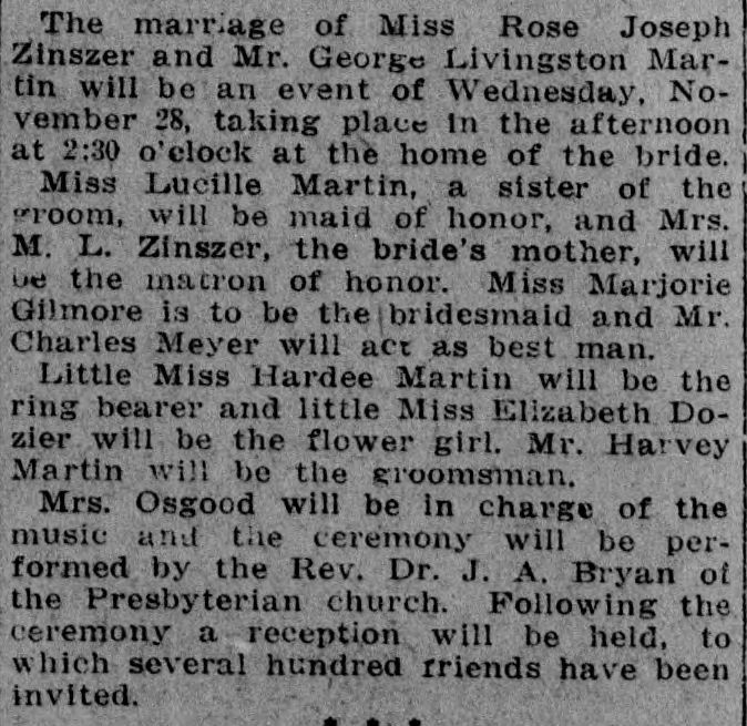 Rose Joseph Zinszer-George Livingston Martin